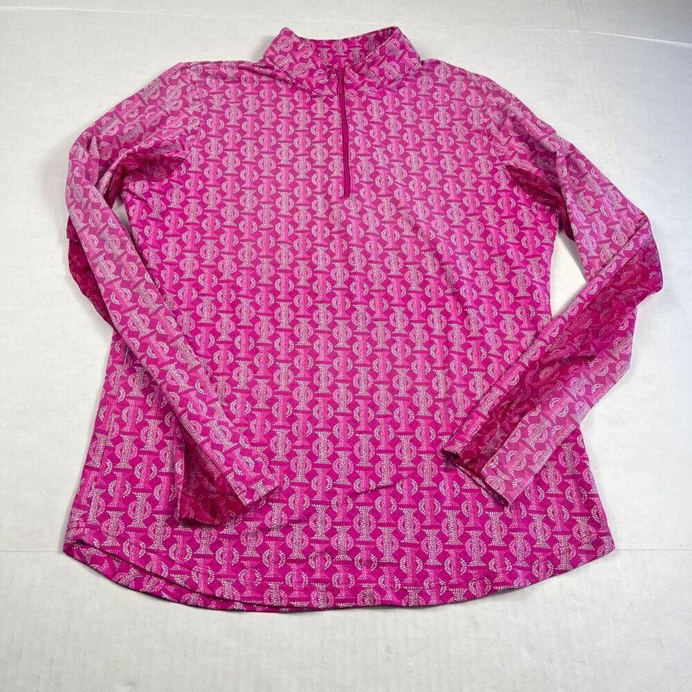 Icikuls Womens 1/4 Zip Golf Top Hot Pink Mesh Vent UPF50+ Long Sleeve Shirt S